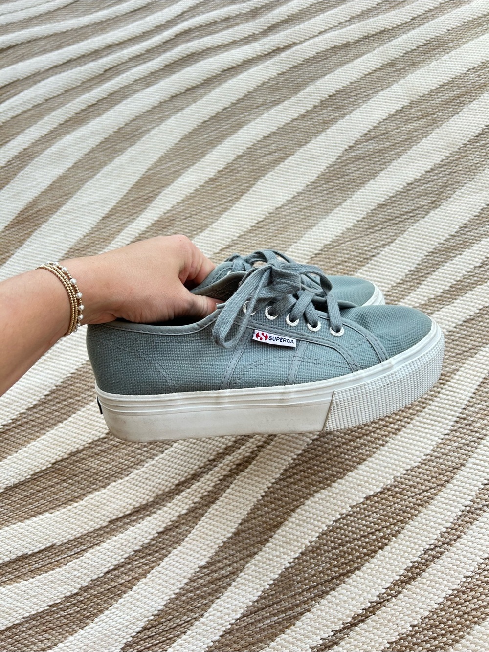 Superga Green Platform Canvas Sneakers size 38 - Picture 1 of 7